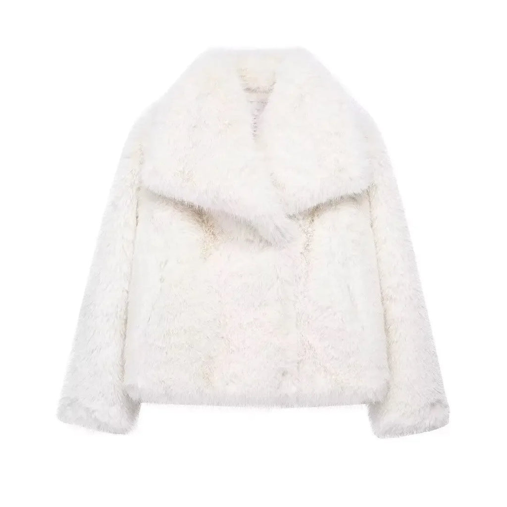 TRAF Winter Faux Fur Coat 2024 Woman New in coats Autumn Fur Plush Fluffy Jacket Warm Red Gray Black White Fur Coat Outerwears