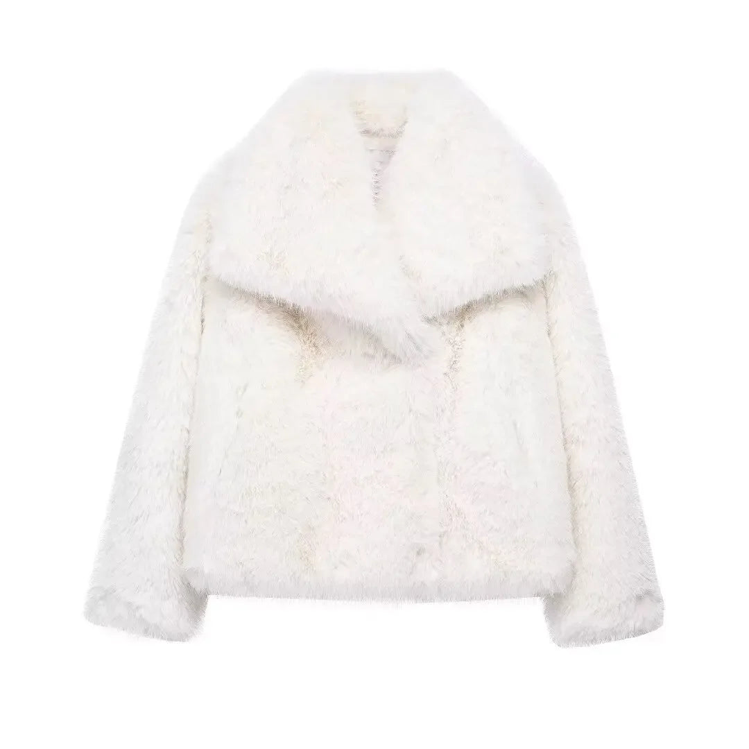TRAF Winter Faux Fur Coat 2024 Woman New in coats Autumn Fur Plush Fluffy Jacket Warm Red Gray Black White Fur Coat Outerwears