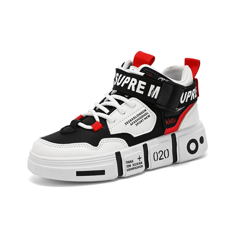 Family shoes 2024 new children's sports shoes high top large children boys casual buckle non-slip wear-resistant blue ball shoes