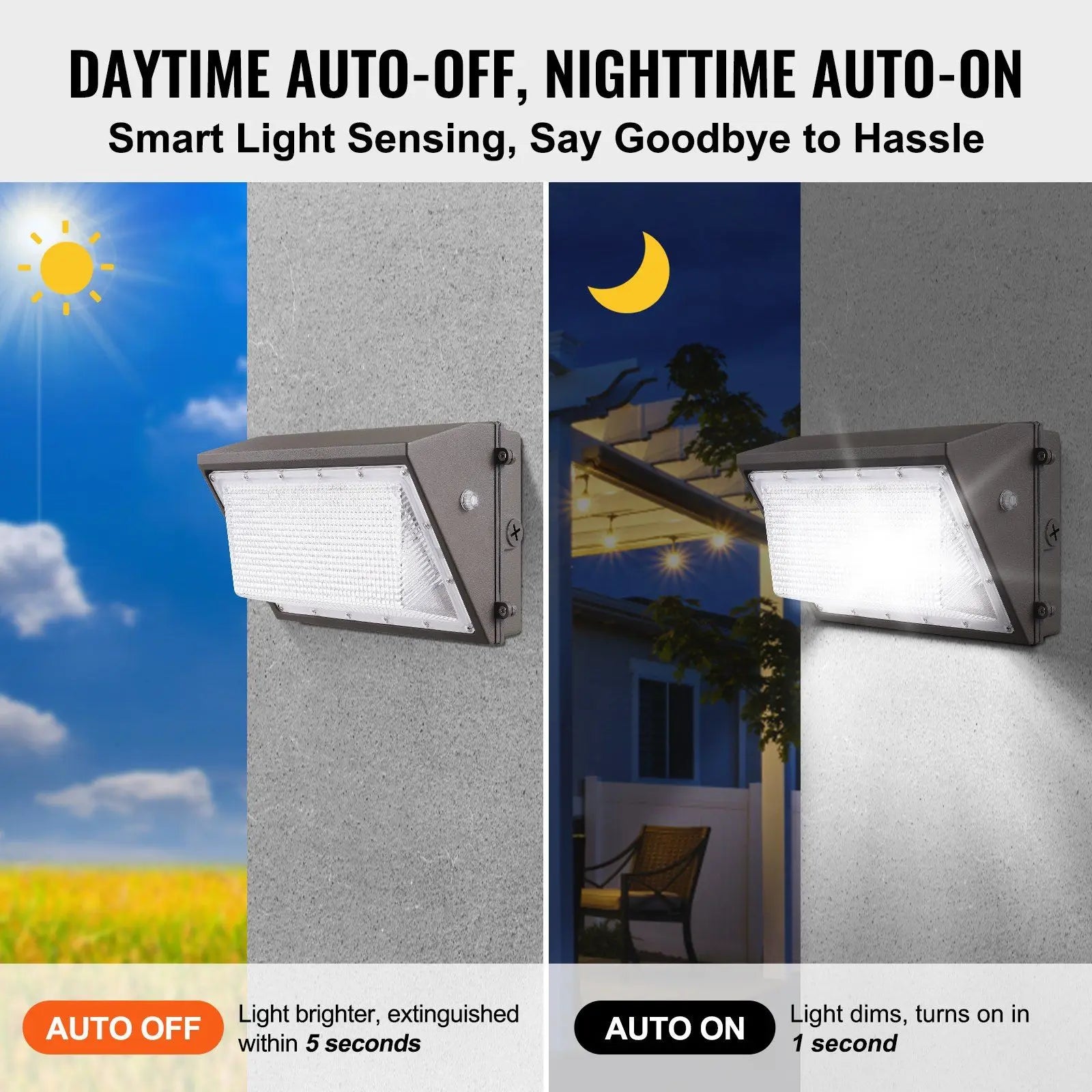 2PCs LED Wall Pack Lights, 100W 10800LM, 5000K Commercial Outdoor Lights Security Lighting Fixture, with Intelligent Light Sensi
