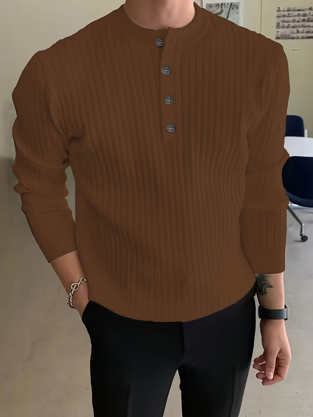 Mens Ultra-Soft Solid Knitted Ribbed Sweater - Thermal Insulation, Flexible Stretch, Classic V Neck, Easy Pullover - Designed for Men, Perfect for Fall and Winter Seasons