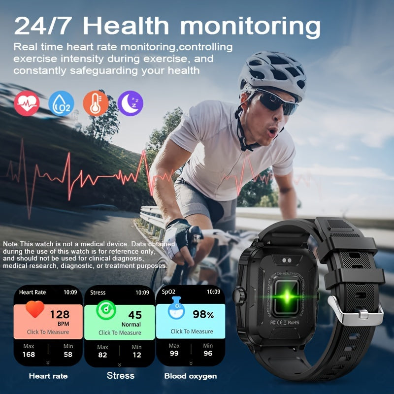 1pc 2.01" Large Screen Smart Watch, 3ATM Indoor And Outdoor Swimming Sports Fitness Wrist Watch, With Voice Assistant, 430mAh Battery Man Women Smart Watch