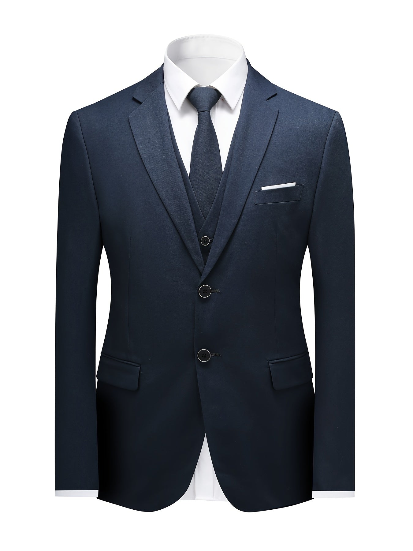 3-Piece Mens Classic Suit Set - Fashionable Solid Blazer, Vest & Pants - Stylish Two-Button Design - Versatile Casual-Formal Style - Ideal for Office & Events