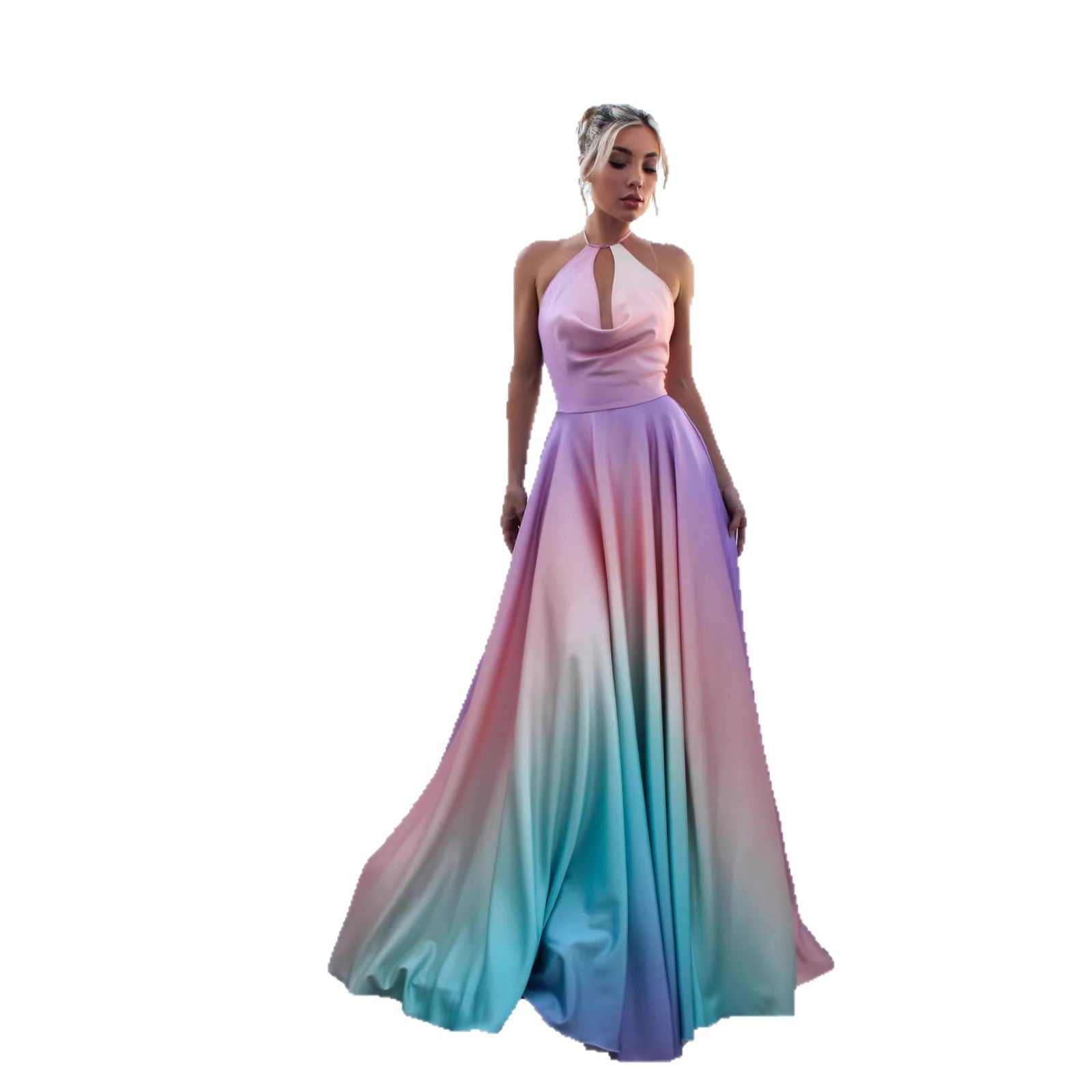 Womens Flared Defined-Waist Gradient-Dye Dress 