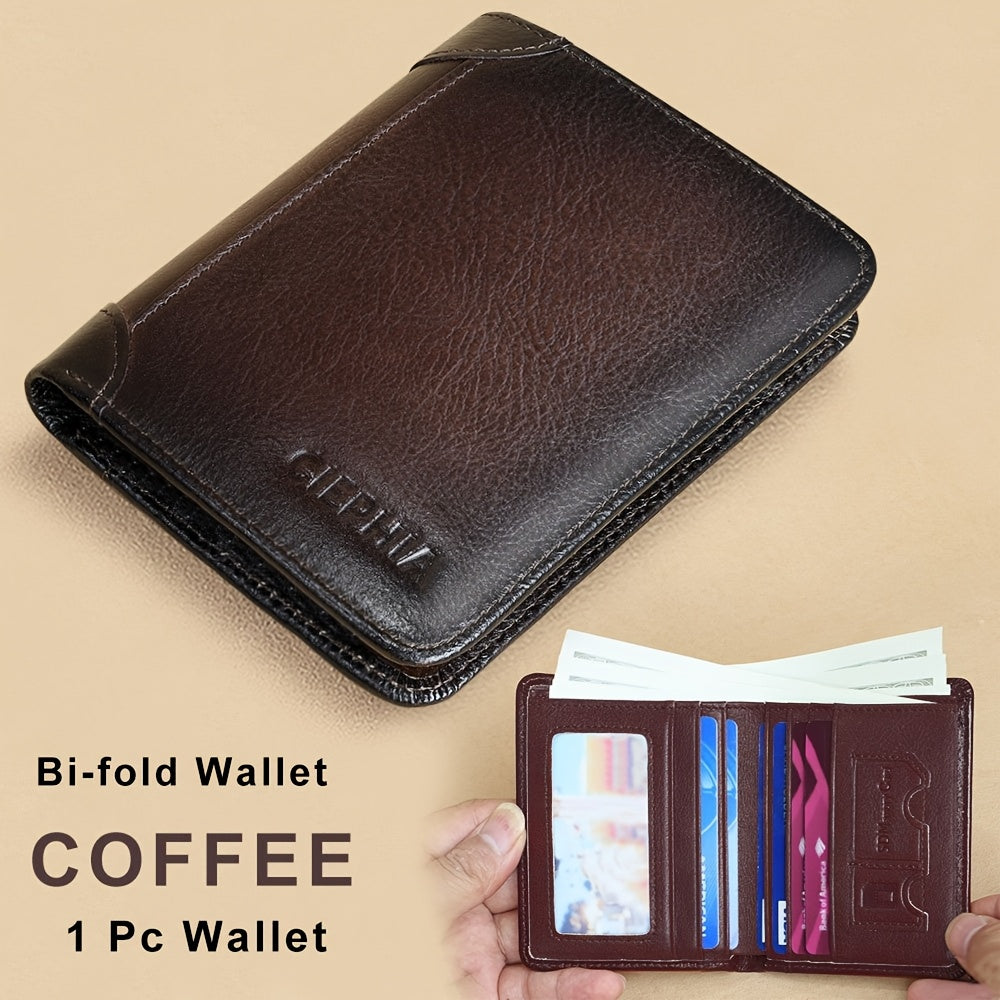 1pc CIEPHIA Card Holder or RFID Blocking Wallet for Men - Slim Minimalist Vintage Leather Wallet with Anti-Theft, Genuine Cowhide, Compact Bi/Fold Design, ID Window - Gifts for Dad, Husband, Boyfriend - RFID Protection, Durab
