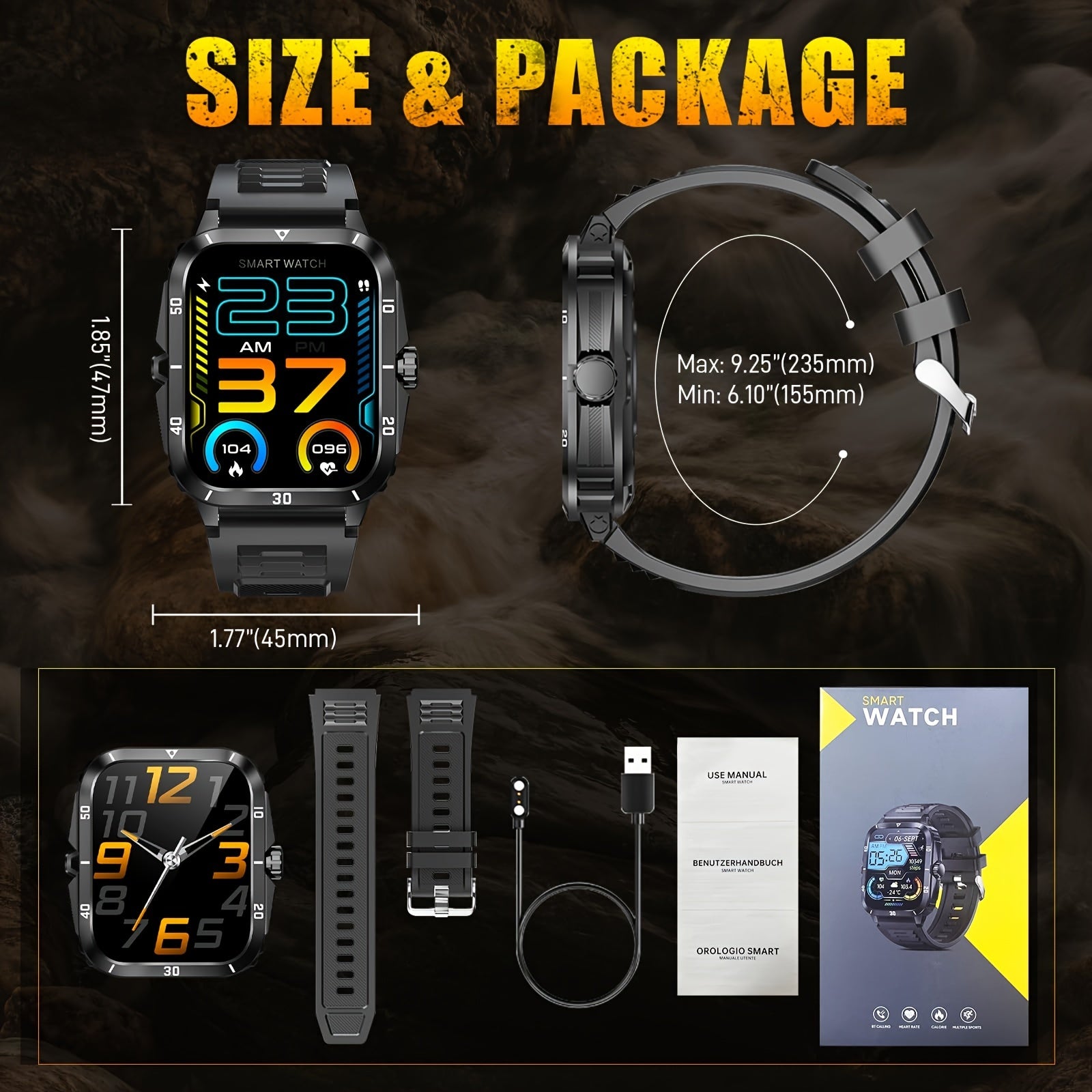 1pc 2.01" Large Screen Smart Watch, 3ATM Indoor And Outdoor Swimming Sports Fitness Wrist Watch, With Voice Assistant, 430mAh Battery Man Women Smart Watch