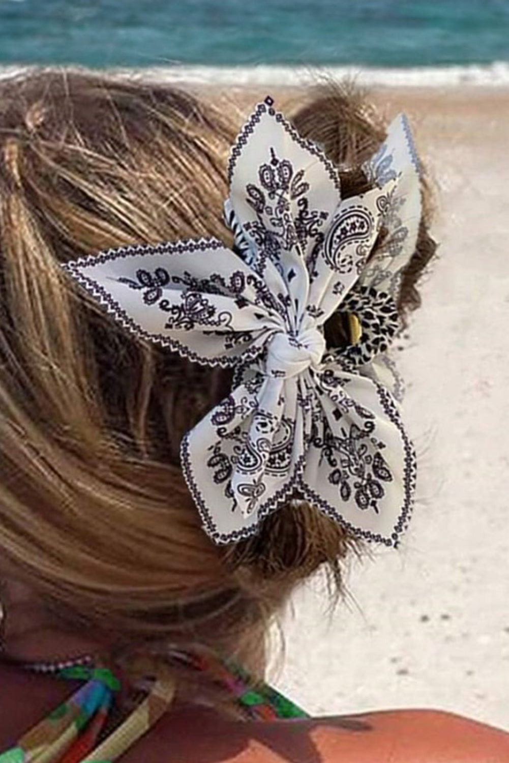 Black Paisley Floral Print Bow Knot Hair Clip 