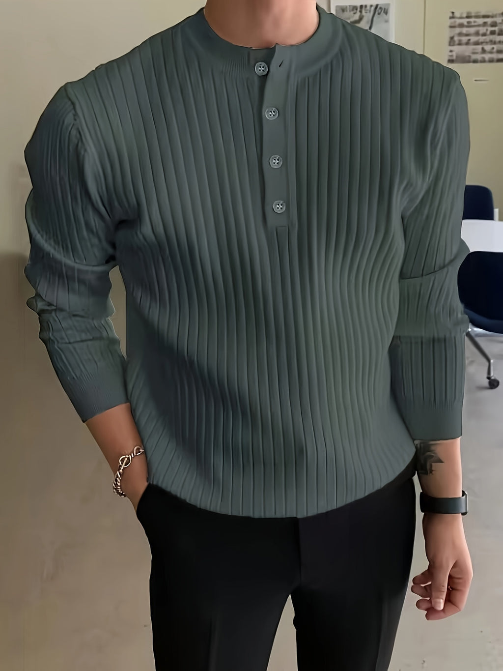 Mens Ultra-Soft Solid Knitted Ribbed Sweater - Thermal Insulation, Flexible Stretch, Classic V Neck, Easy Pullover - Designed for Men, Perfect for Fall and Winter Seasons