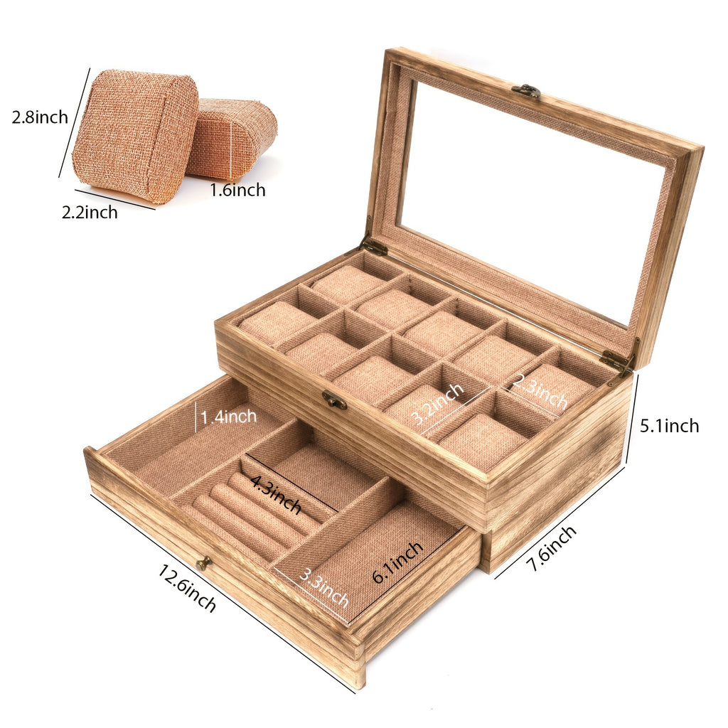 10-Slot Rustic Brown Wooden Watch Box - Large Capacity Watch Case for Men and Women, Display Organizer with Soft Velvet Interior, Perfect Gift for Boyfriend, Fathers Day, Birthday, and Anniversary