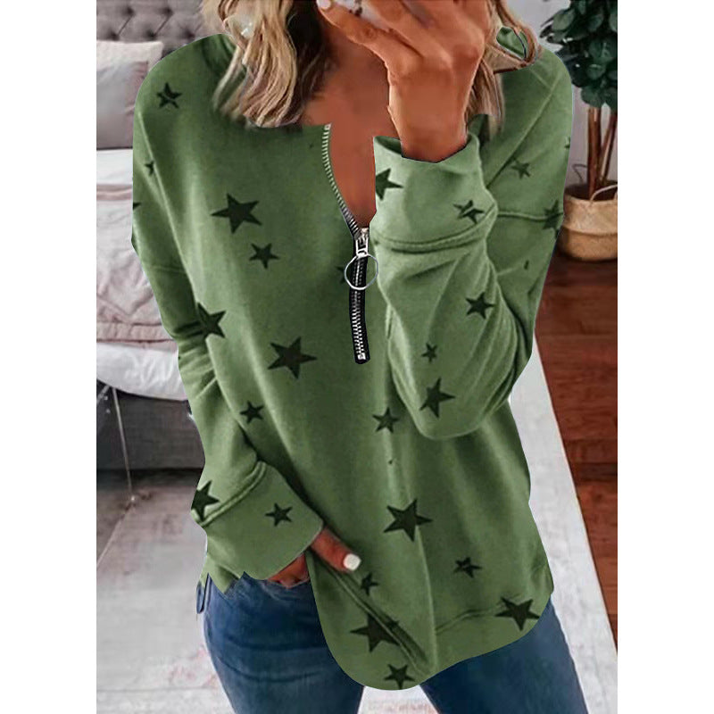 Star Print Long Sleeve Pullover Women's Sweatshirt 