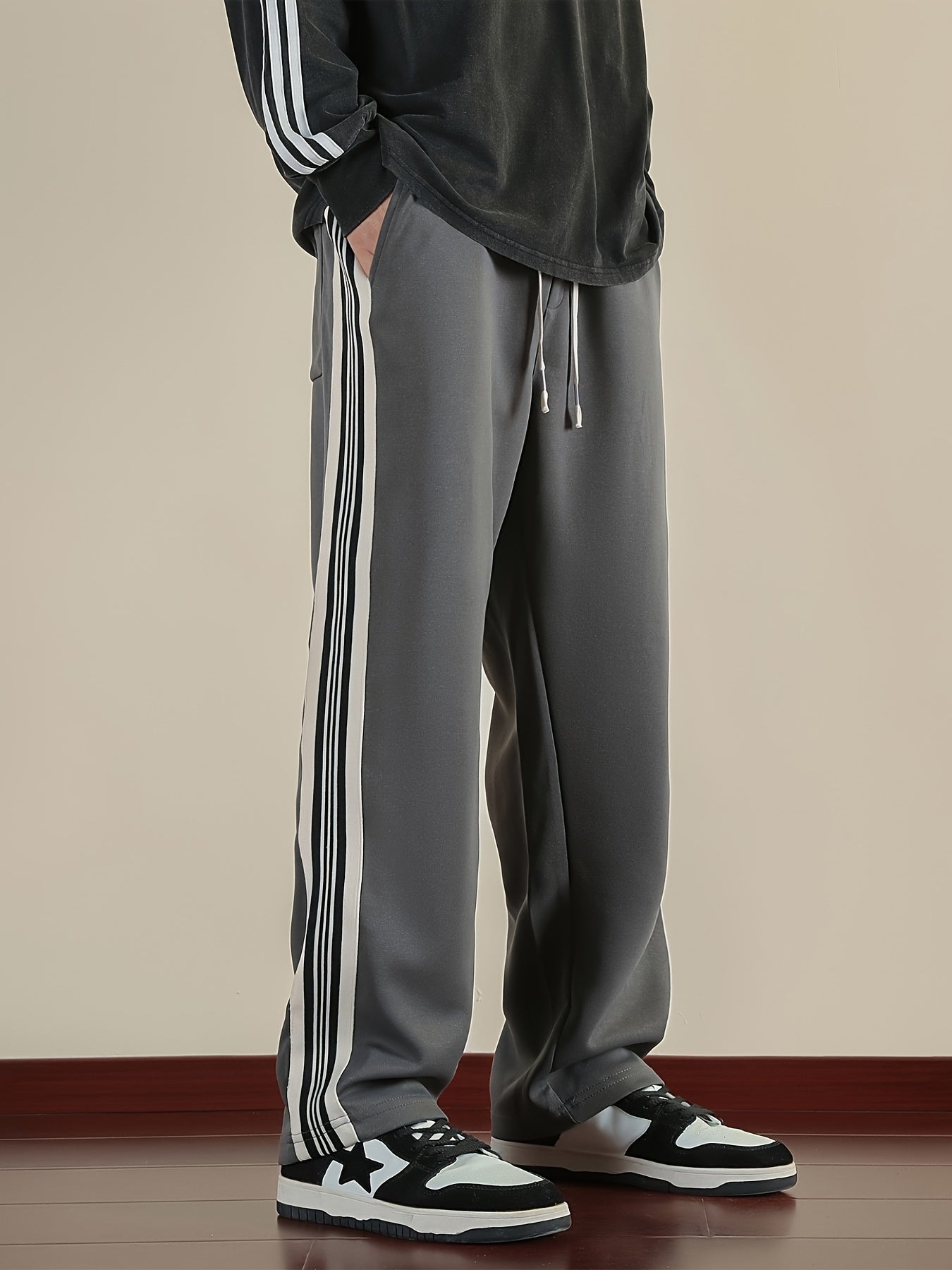 Mens Track Pants - Ultra-Comfortable Fit, Stretchy Elastic Waistband, White Side Stripe Accent, Versatile Sports & Leisure Wear - Perfect for Casual Occasions, Timeless Black Color, Sports Trousers for Men