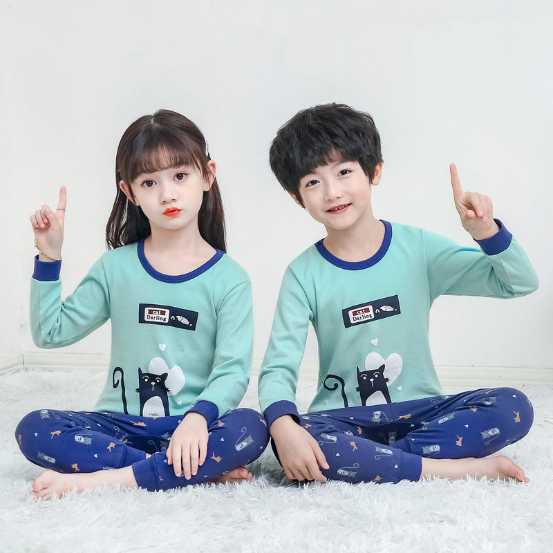 Children's Long Johns Top & Bottom Set Suit Pure Cotton Spring And Autumn Cotton Jersey Base Girls And Boys 