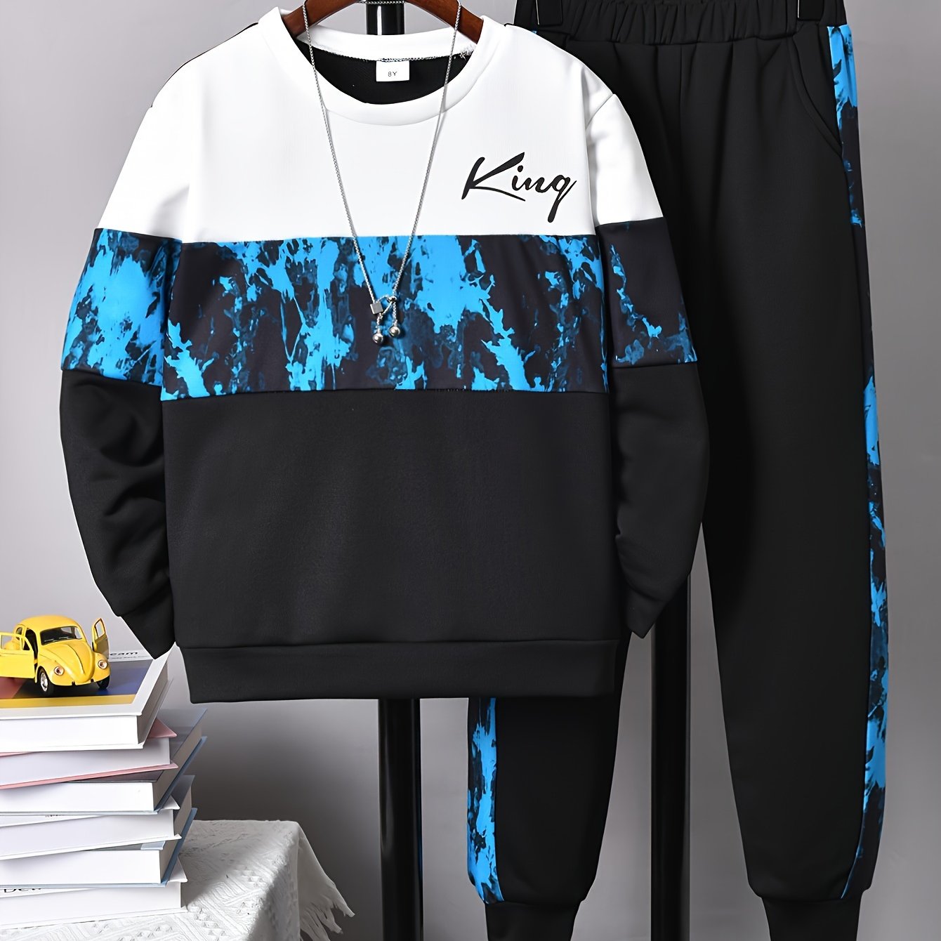 Boy's KING Print Outfit 2pcs, Sweatshirt & Sweatpants Set, Camouflage Pattern Kid's Clothes For Spring Fall Daily & Outdoor Wear