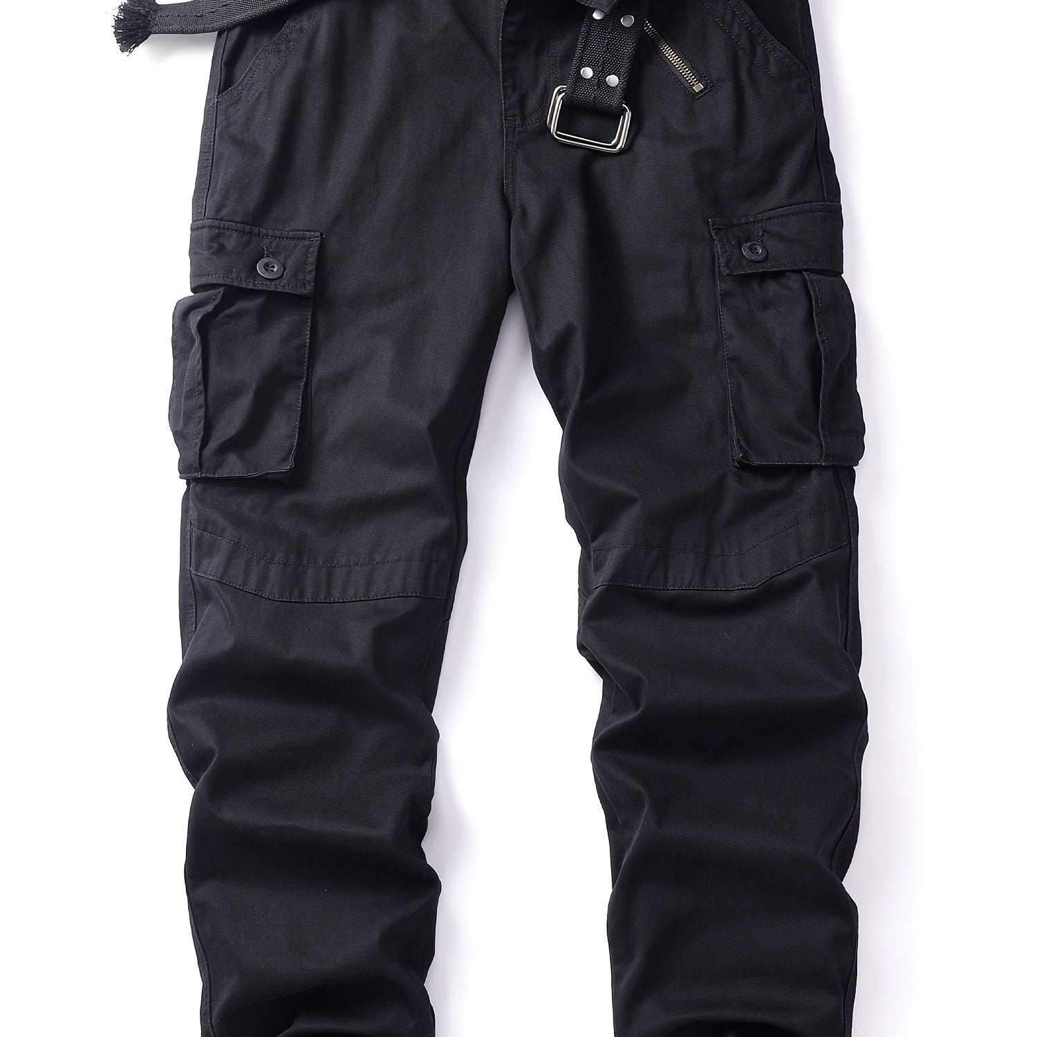 Relaxed Fit Mens Cotton Cargo Pants - Multiple Pockets, Non-Stretch Fabric, Machine Washable, Solid Color, Casual Style for All Seasons, Outdoor Hiking and Everyday Wear