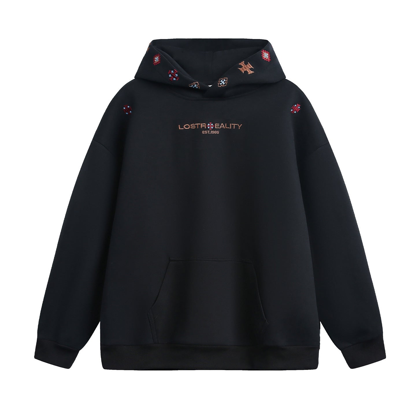 INS Ethnic-style Textured Embroidery Heavyweight Hooded Sweatshirt 