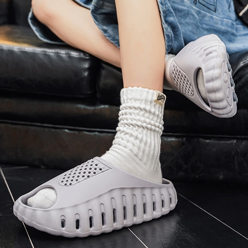 Dotted Massage Outsole For Non-slip And Wear-resistant Performancetwo-tone Couples Slide Sandals 