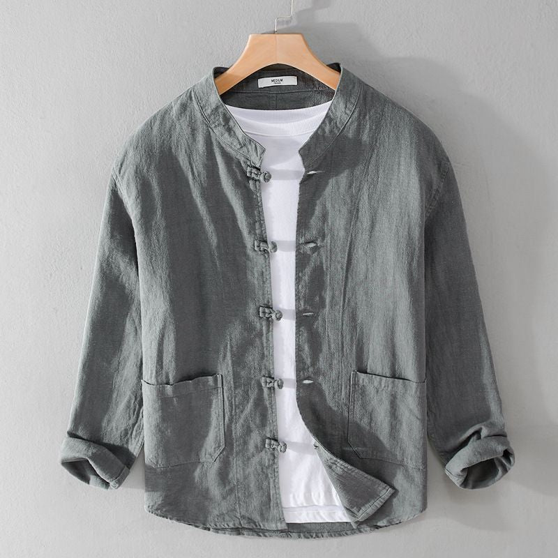 Men's Retro Loose Casual Long-Sleeve Cotton-Linen Shirt 