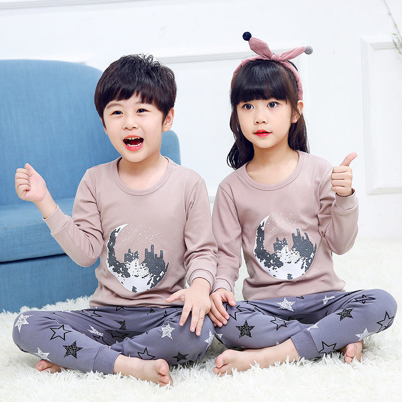 Children's Long Johns Top & Bottom Set Suit Pure Cotton Spring And Autumn Cotton Jersey Base Girls And Boys 