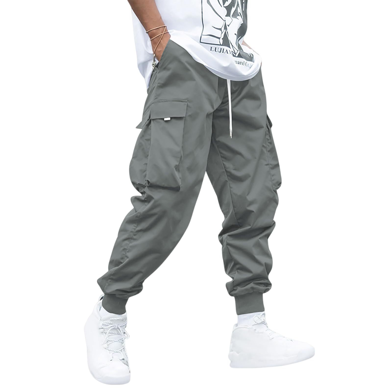 Multi-pocket Cargo Pants Men's Casual Hip-Hop Drawstring Trousers Outdoor Streetwear Sports Pant 