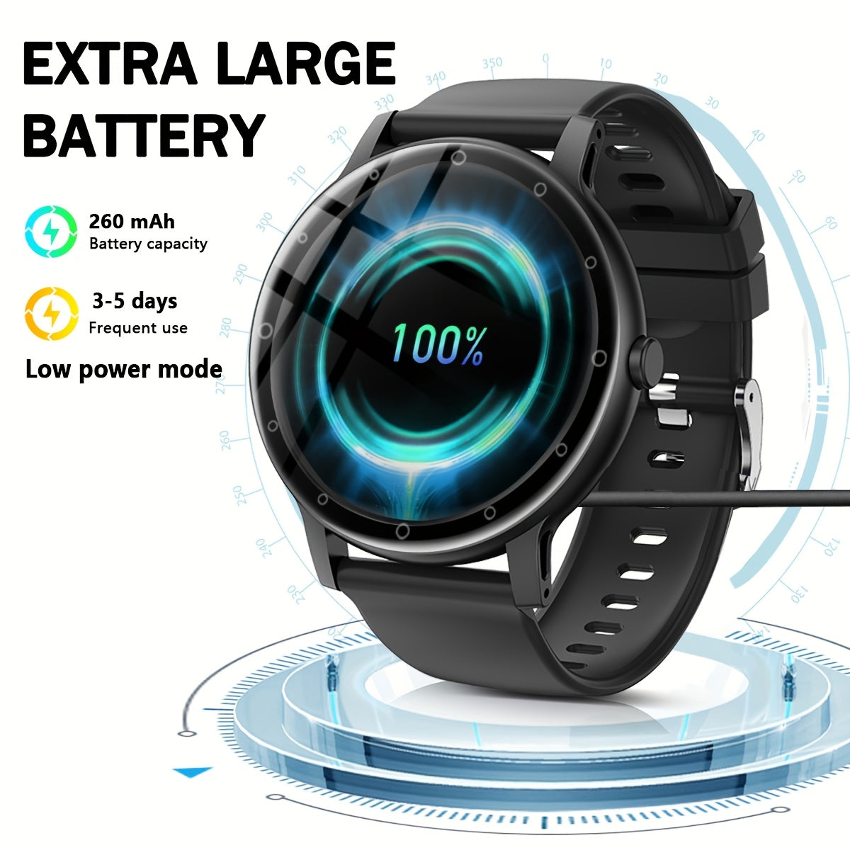 1pc Hailiases Smart Watch 1.39'' Full Touch Screen, Sleep Tracker, Wireless Calling, Music Control, 100+ Sports Modes, AI Voice Control, Fitness Bracelet, Rechargeable 200mAh Battery, Non-Waterproof, Compatible with Android/i