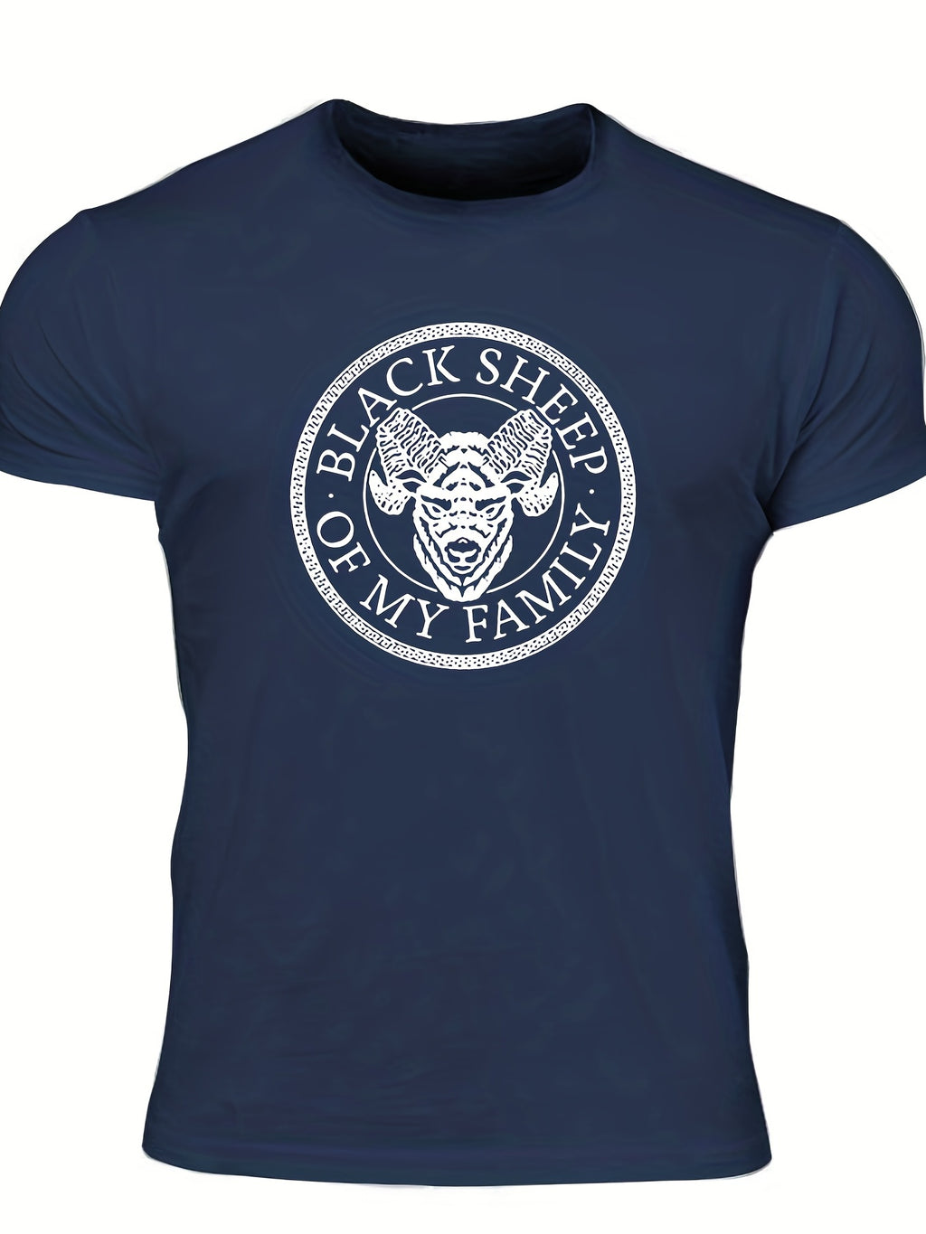 "Black Sheep Of My Family", Men's Sheep Graphic T-shirt, Casual Comfy Slightly Stretch Crew Neck Tee, Men's Clothing For Summer Outdoor