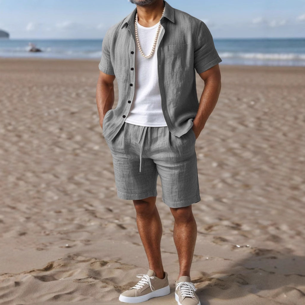 Men's Casual Linen Loose-Fit Button-Up Shirt With Lapel Collar 