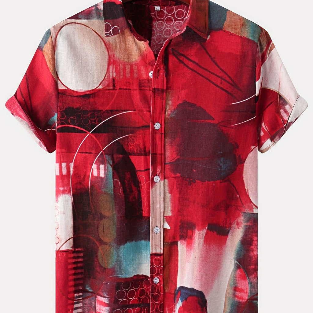 Men's Casual Flax Tie Dye Style Short Sleeve Shirt, Male Hawaiian Shirt For Summer Beach Vacation 