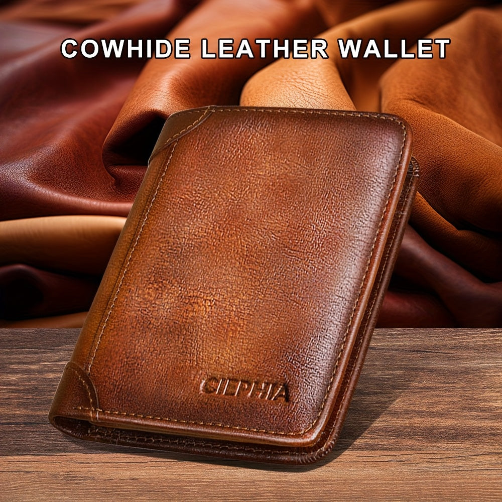 1pc CIEPHIA Card Holder or RFID Blocking Wallet for Men - Slim Minimalist Vintage Leather Wallet with Anti-Theft, Genuine Cowhide, Compact Bi/Fold Design, ID Window - Gifts for Dad, Husband, Boyfriend - RFID Protection, Durab