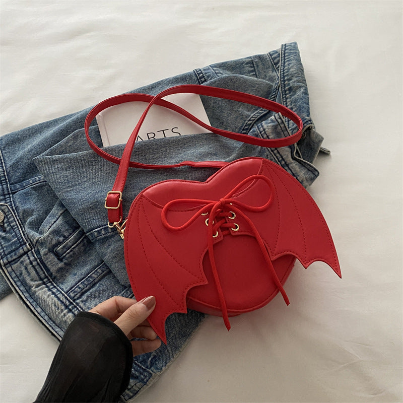 Heart Shape Bag Strap Design Bat Wings One Shoulder Crossbody Bag 