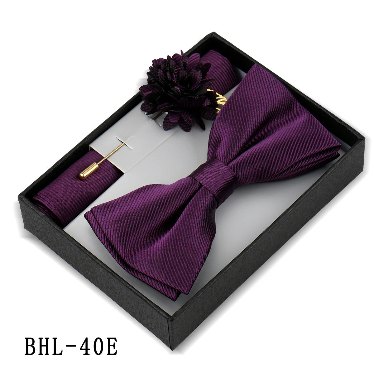Mens Bow Tie, Pocket Square, And Brooch Gift Set 