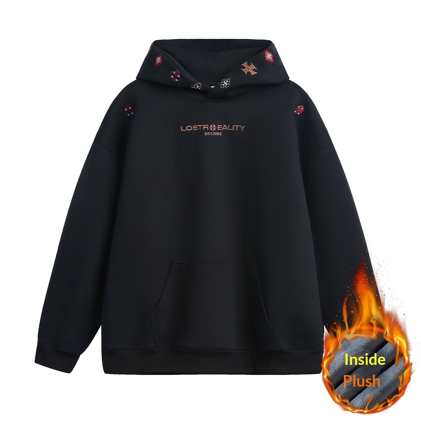 INS Ethnic-style Textured Embroidery Heavyweight Hooded Sweatshirt 