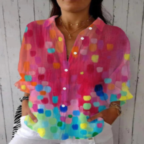 Floral Print Long-sleeved Shirt Women's Casual Button Tops Clothing