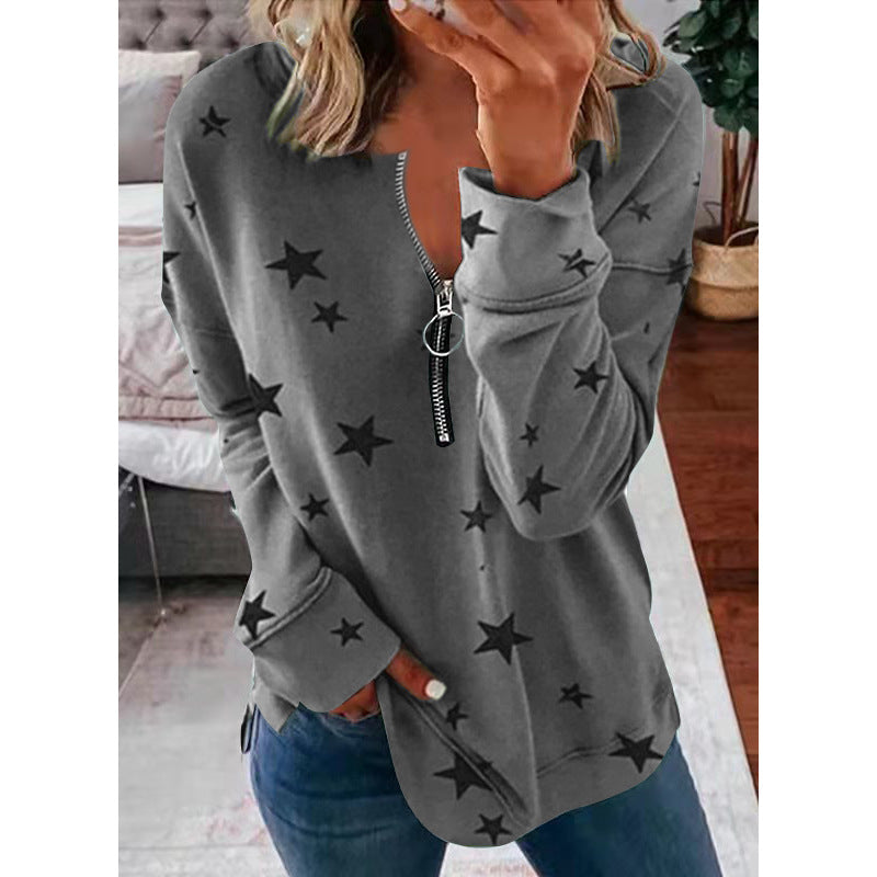Star Print Long Sleeve Pullover Women's Sweatshirt 