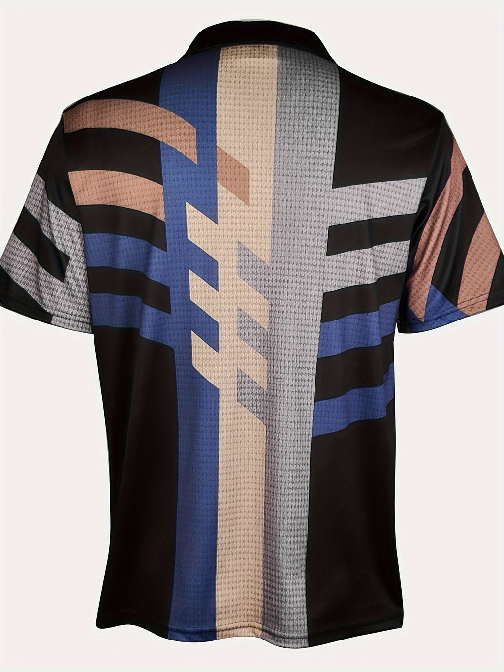 1/4 Button Short Sleeve Lapel Shirt - Stretchy, Breathable, Striped Polyester Fabric for Mens Fitness Training and Casual Wear - Spring/Fall Season, Regular Fit, Knit Fabric