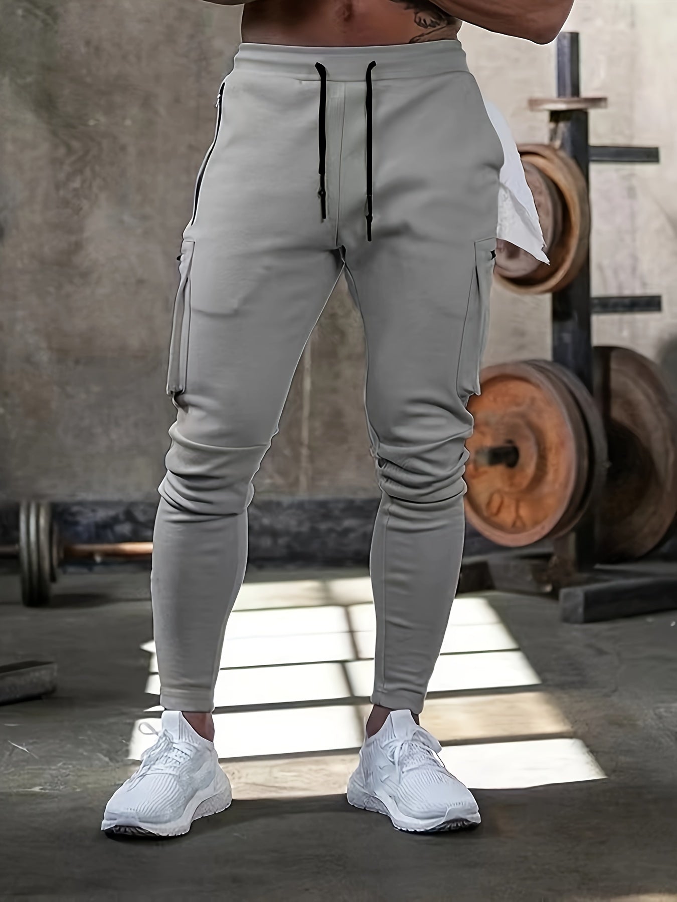 Mens Multi-Pocket Drawstring Jogger Pants - Lightweight & Breathable for Casual Running, Jogging - Perfect for Spring & Fall