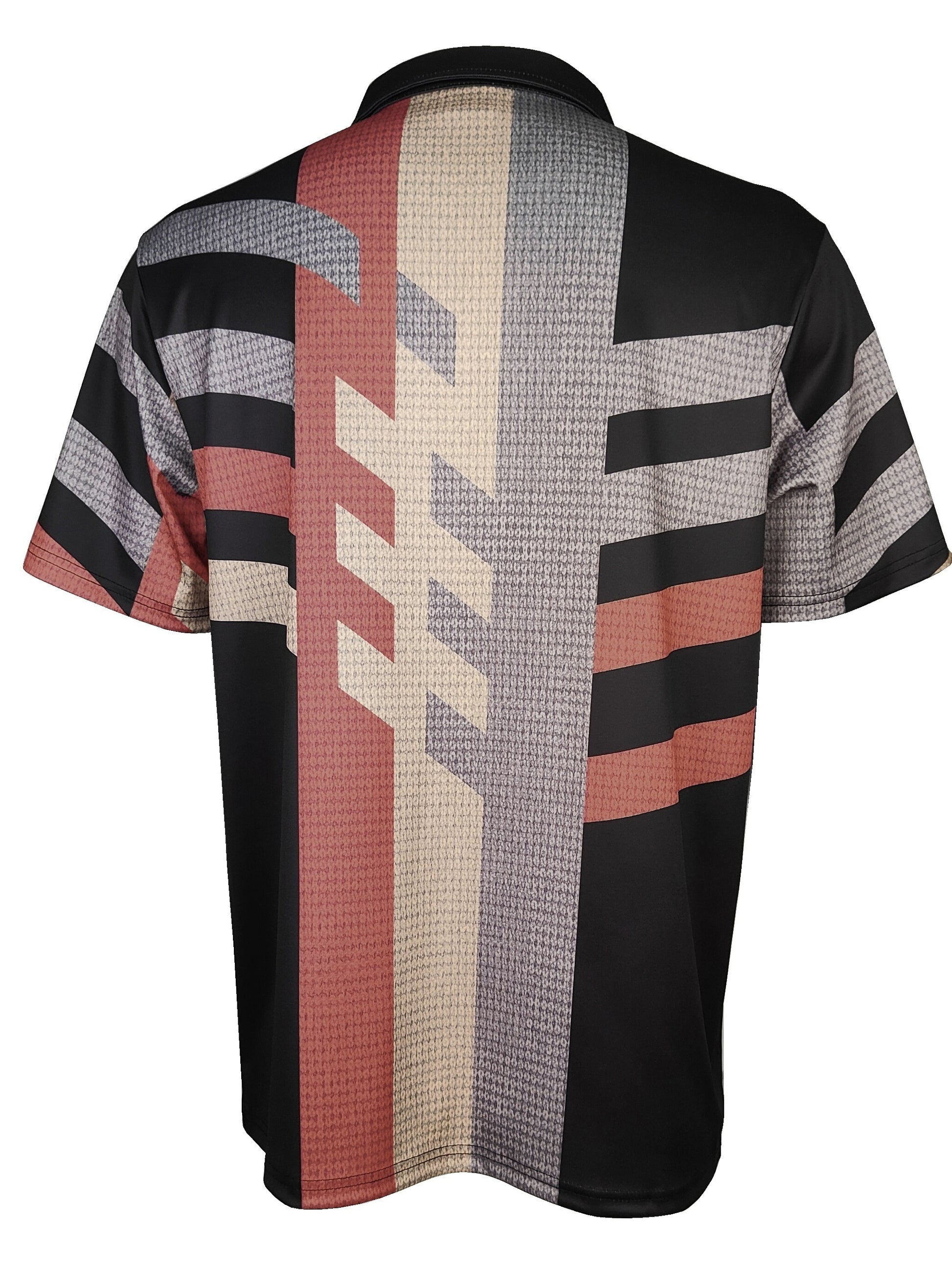 1/4 Button Short Sleeve Lapel Shirt - Stretchy, Breathable, Striped Polyester Fabric for Mens Fitness Training and Casual Wear - Spring/Fall Season, Regular Fit, Knit Fabric