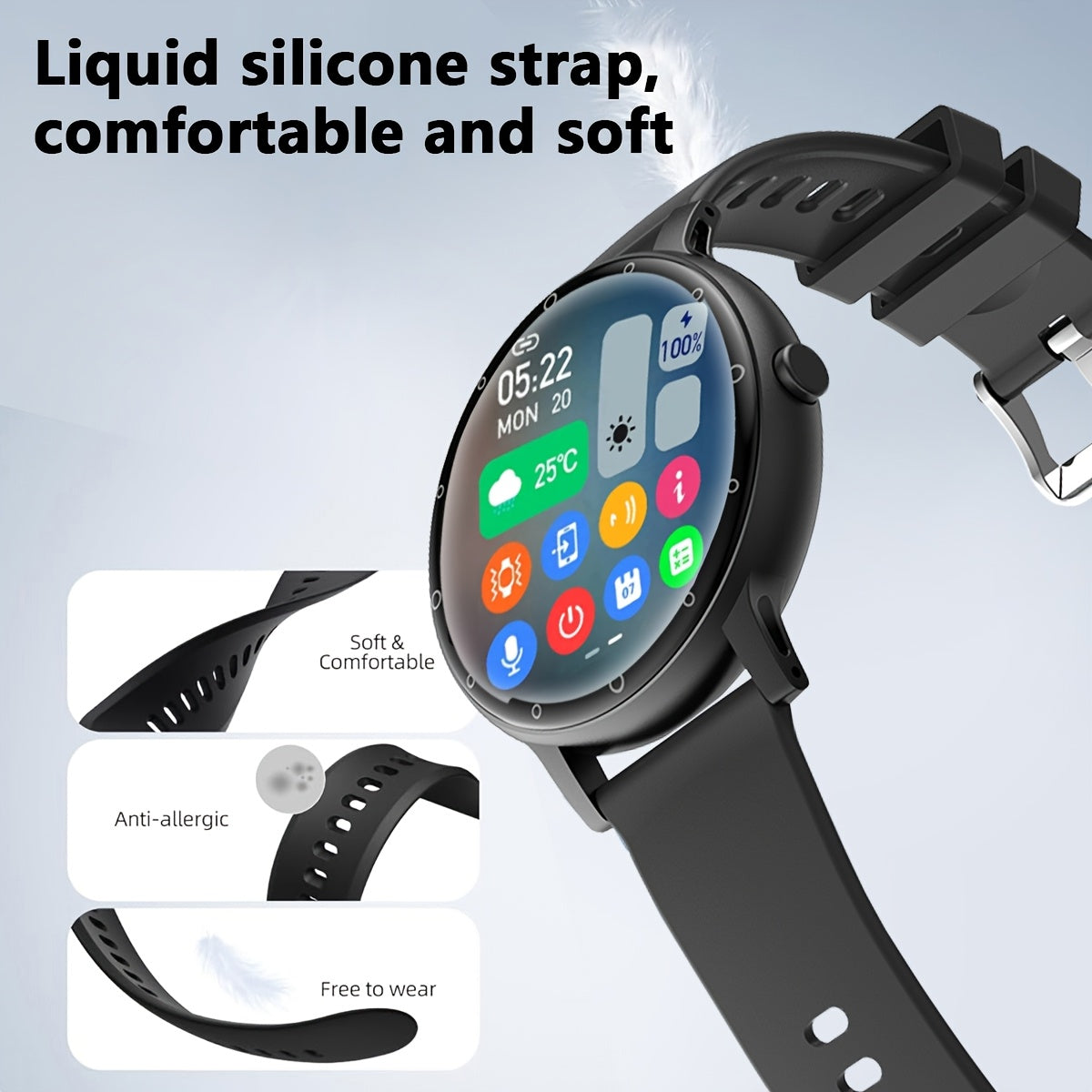 1pc Hailiases Smart Watch 1.39'' Full Touch Screen, Sleep Tracker, Wireless Calling, Music Control, 100+ Sports Modes, AI Voice Control, Fitness Bracelet, Rechargeable 200mAh Battery, Non-Waterproof, Compatible with Android/i