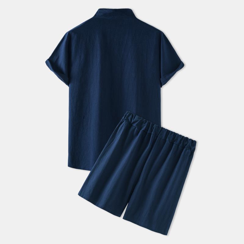 Men's Cotton-Linen Casual Loose-Fit Short-Sleeve Set 