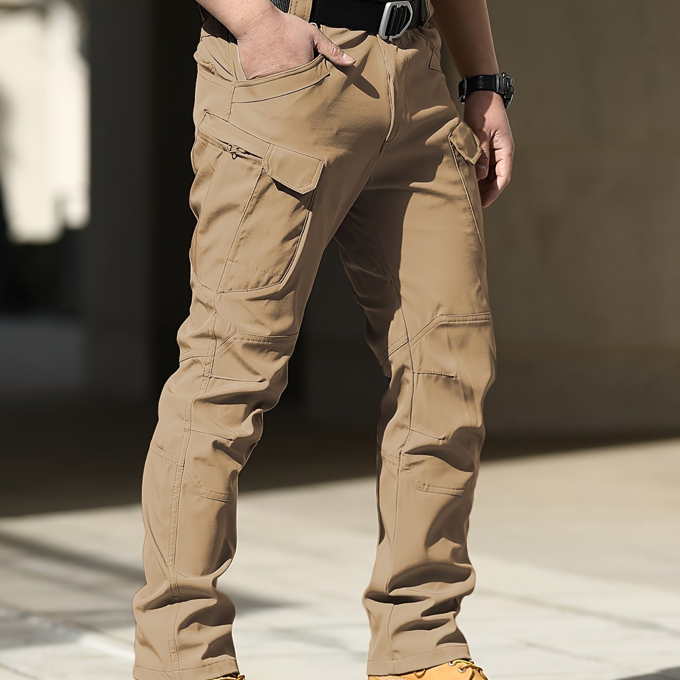Multi Pocket Men's Tactical Pants, Loose Casual Outdoor Pants, Mens Cargo Wear-resistant Pants For Hiking