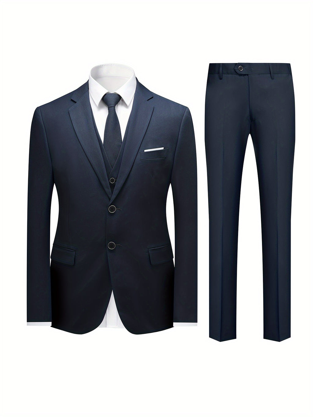 3-Piece Mens Classic Suit Set - Fashionable Solid Blazer, Vest & Pants - Stylish Two-Button Design - Versatile Casual-Formal Style - Ideal for Office & Events
