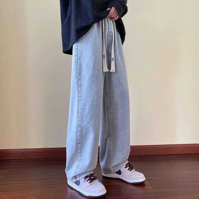Japanese-style Drawstring Elastic-waist Jeans For Men 