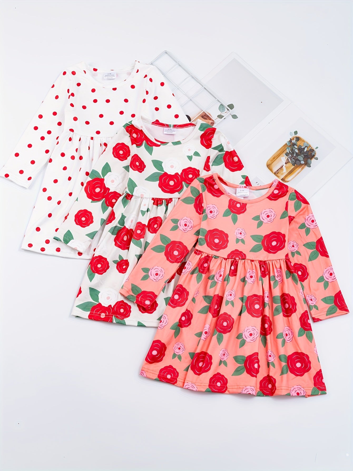 3pcs/set 3-Piece Sunflower and Polka Dot Stripe Princess Dress Set for Girls, Toddler Summer Clothes for Beach Vacation Party