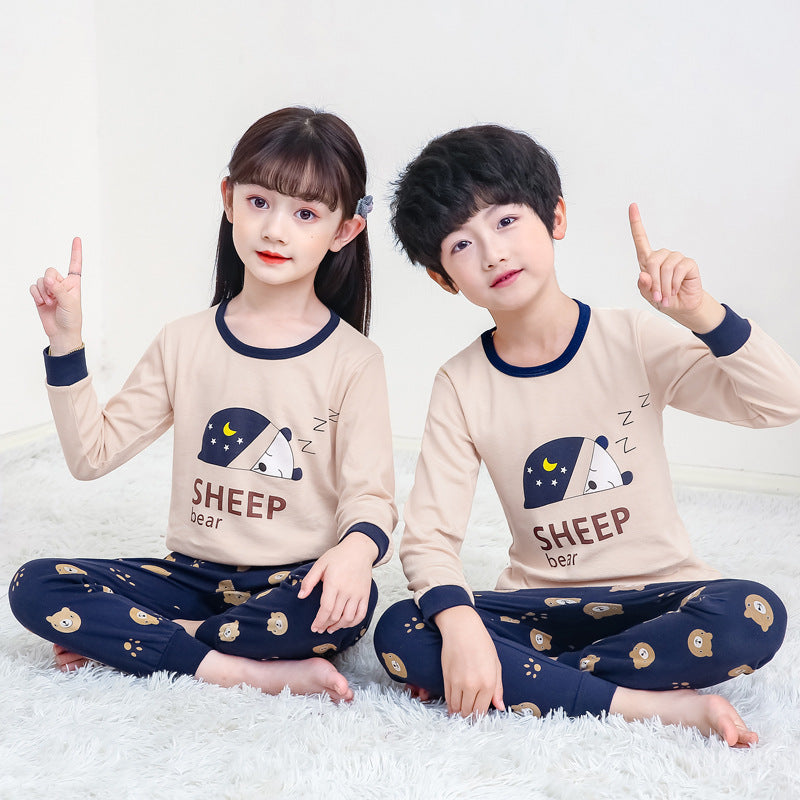 Children's Long Johns Top & Bottom Set Suit Pure Cotton Spring And Autumn Cotton Jersey Base Girls And Boys 