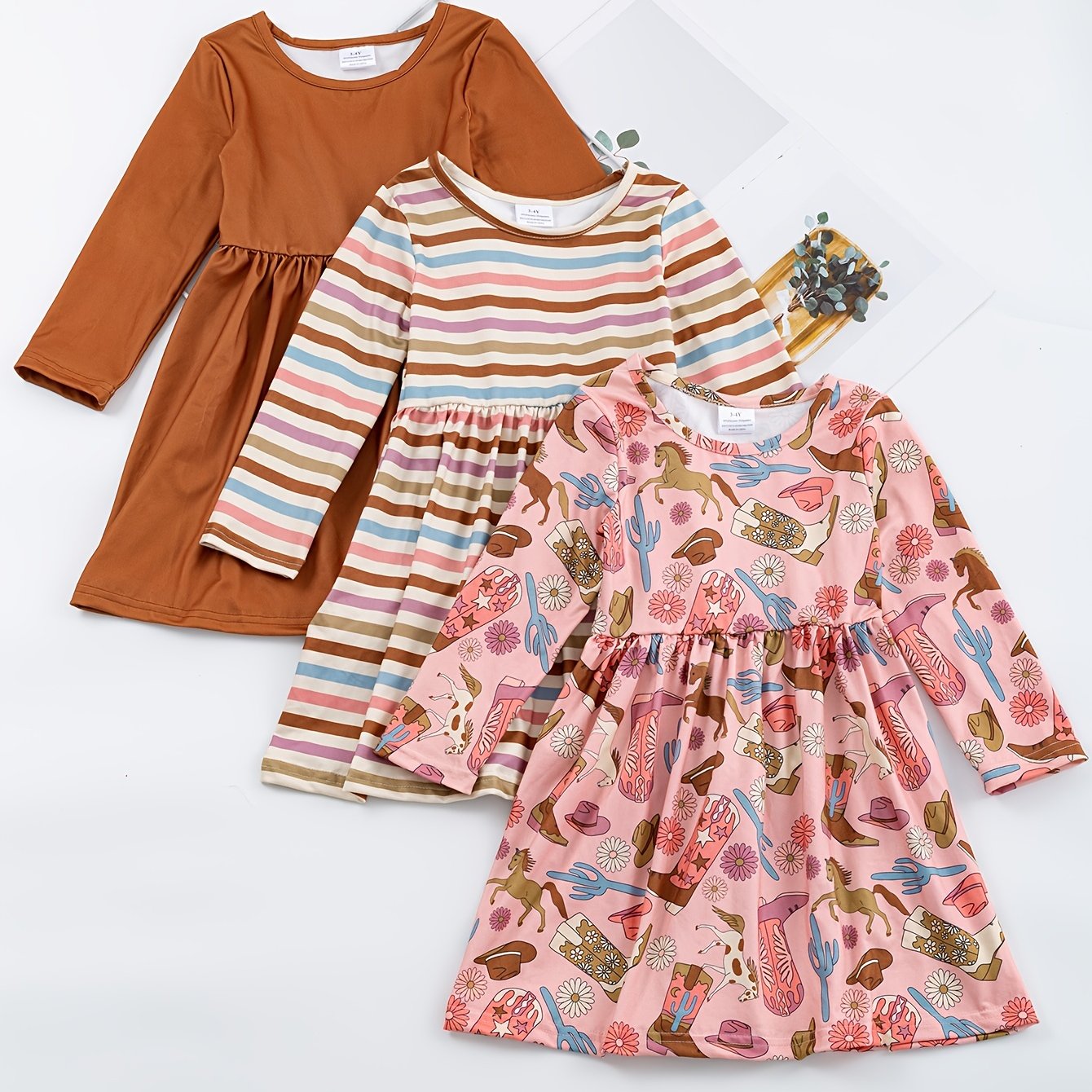 3pcs/set 3-Piece Sunflower and Polka Dot Stripe Princess Dress Set for Girls, Toddler Summer Clothes for Beach Vacation Party