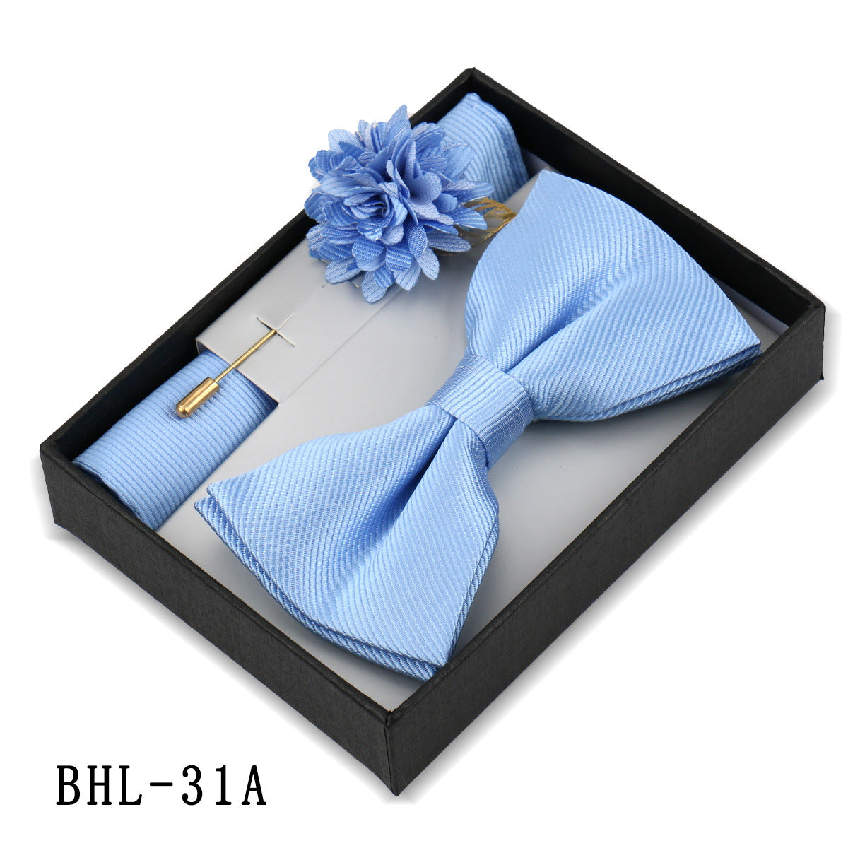 Mens Bow Tie, Pocket Square, And Brooch Gift Set 