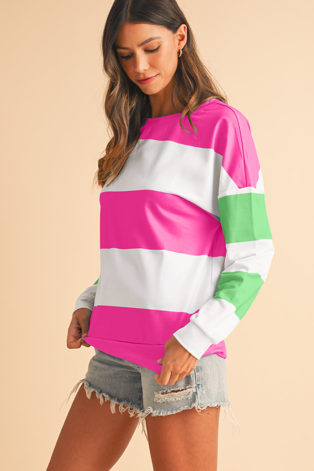 Rose Red Colorblock Drop Sleeve Top 