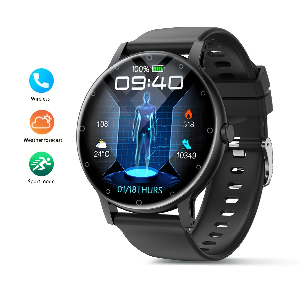 1pc Hailiases Smart Watch 1.39'' Full Touch Screen, Sleep Tracker, Wireless Calling, Music Control, 100+ Sports Modes, AI Voice Control, Fitness Bracelet, Rechargeable 200mAh Battery, Non-Waterproof, Compatible with Android/i