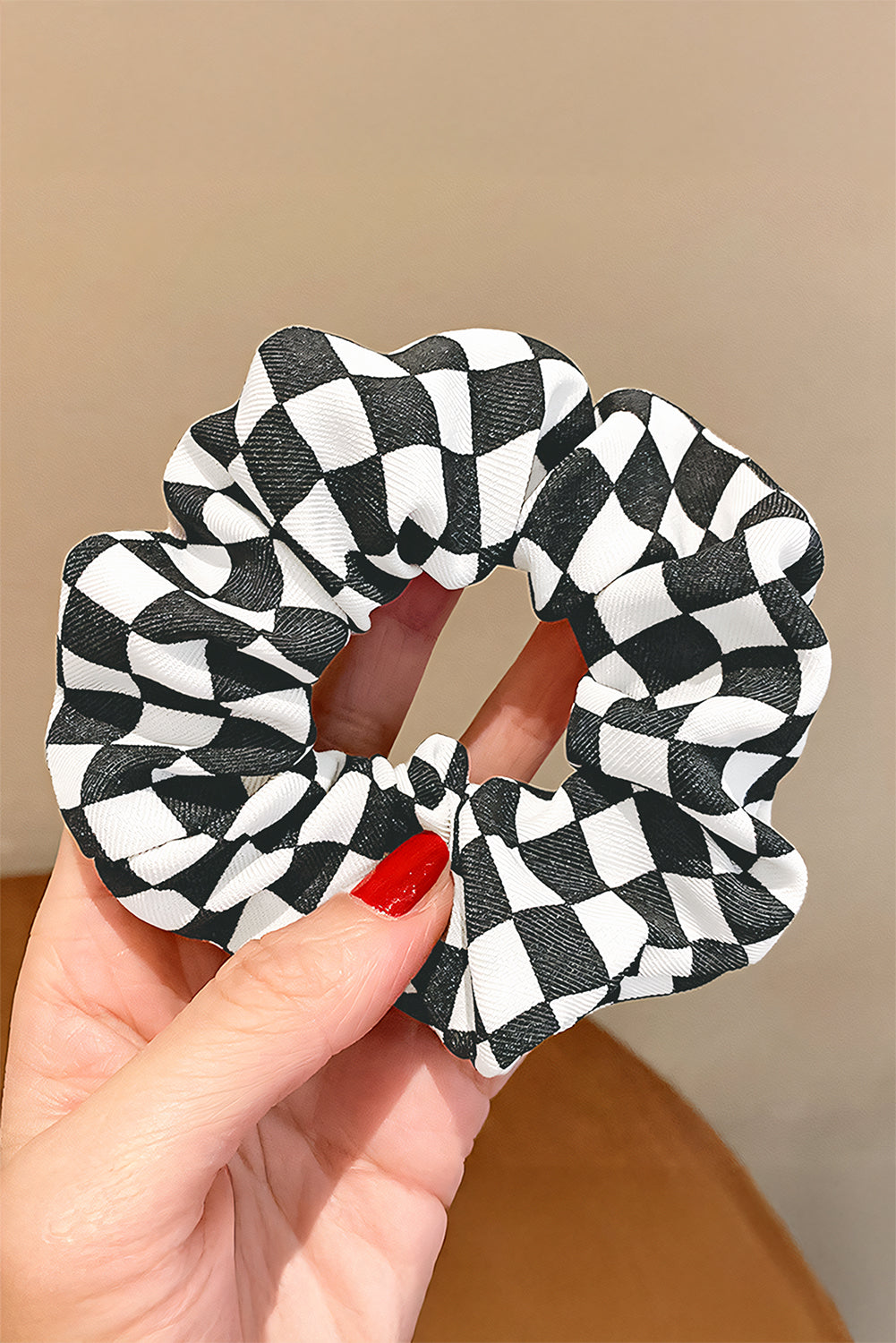 Black Checkered Cloth Hair Scrunchie 