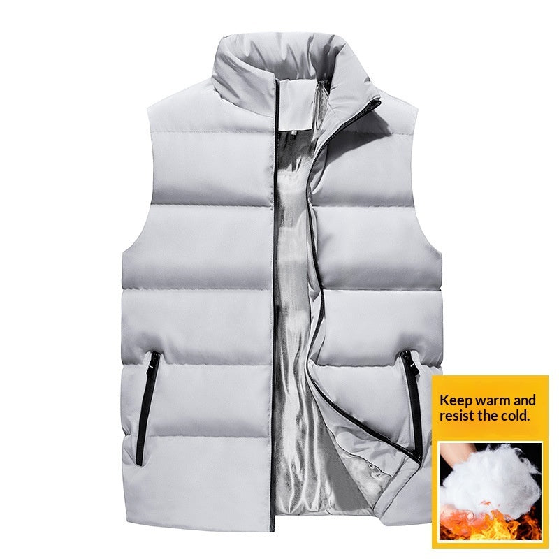 Winter Men's Sleeveless Cotton-padded Vest With A Stand-up Collar 