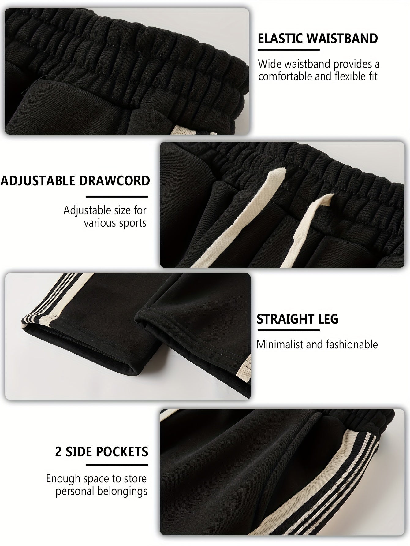 Mens Track Pants - Ultra-Comfortable Fit, Stretchy Elastic Waistband, White Side Stripe Accent, Versatile Sports & Leisure Wear - Perfect for Casual Occasions, Timeless Black Color, Sports Trousers for Men